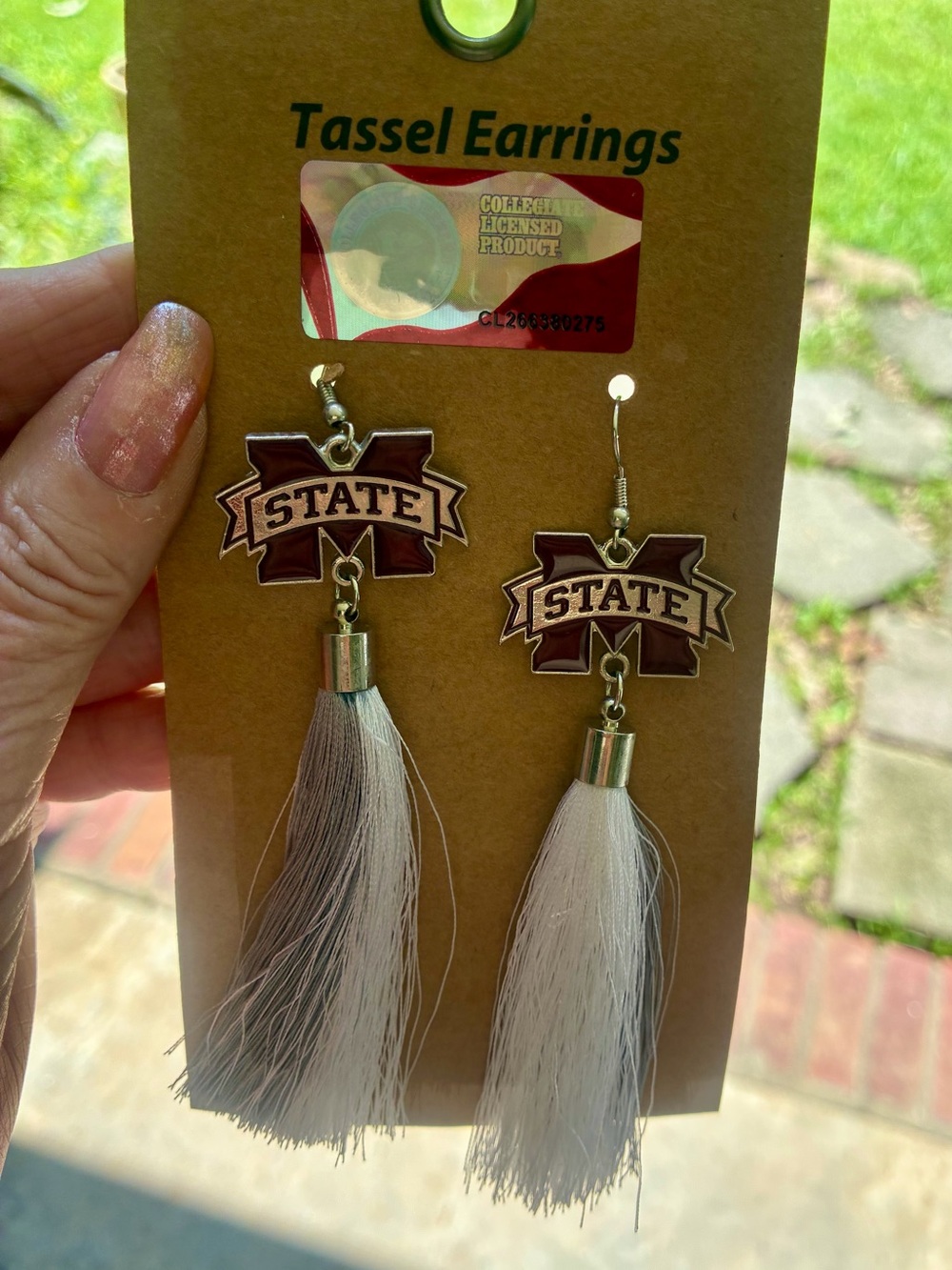 STATE Maroon and White Tassel Dangle Earrings